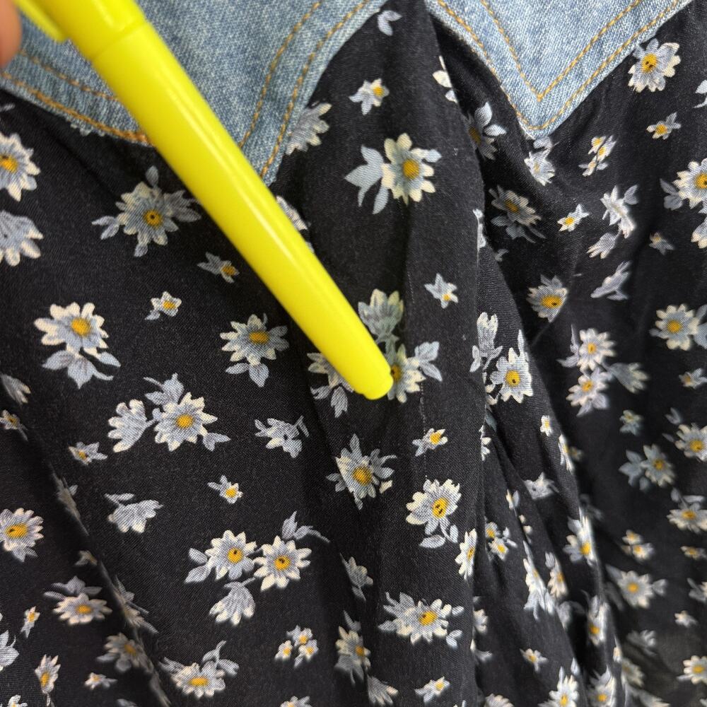 Vintage The Limited Romper Juniors 14 Blue Denim Daisy Floral USA 90s Retro - Picture 7 of 12